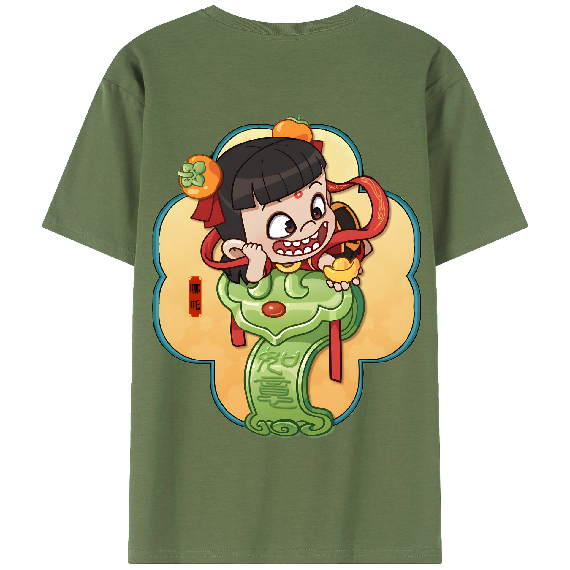 （画像用） Ne Zha 2 ナタ 魔童の大暴れ 綿100％ メンズ半袖Tシャツ（バックプリント） 通気性